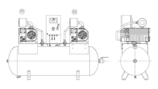 Vacuum units with two pumps